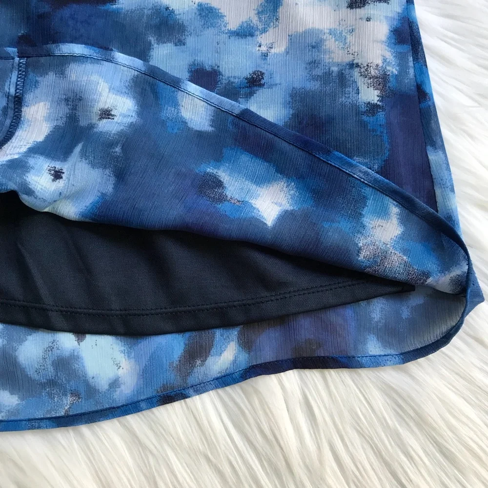Milano Blue Watercolor Chiffon Cold Shoulder Top - Picture 7 of 8